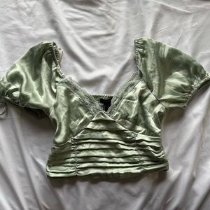 Forever 21 Green Satin Corset Crop Top